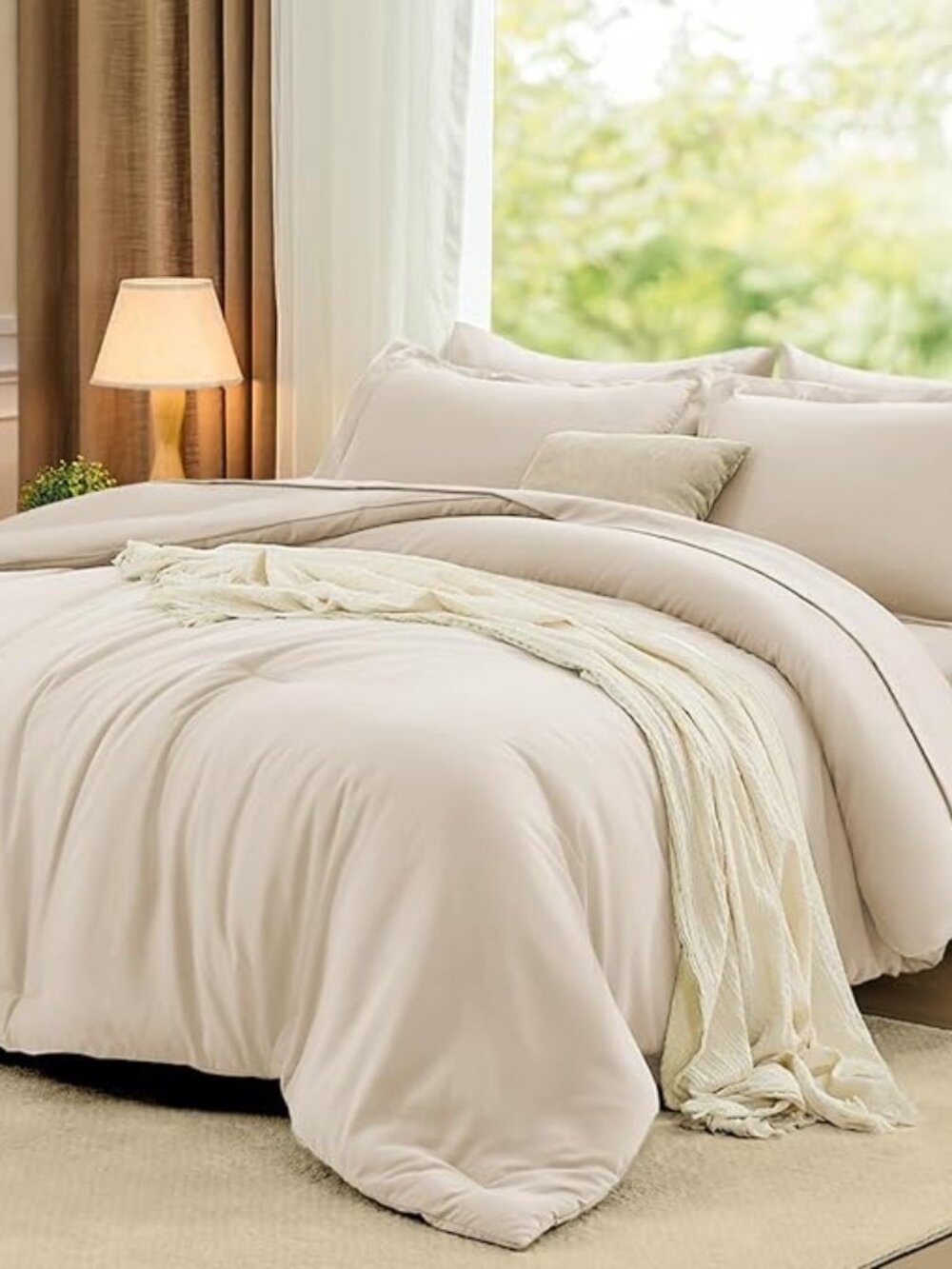 CozyLux Creamy White COMFORTER with Bed Sheets and Pillow Cases